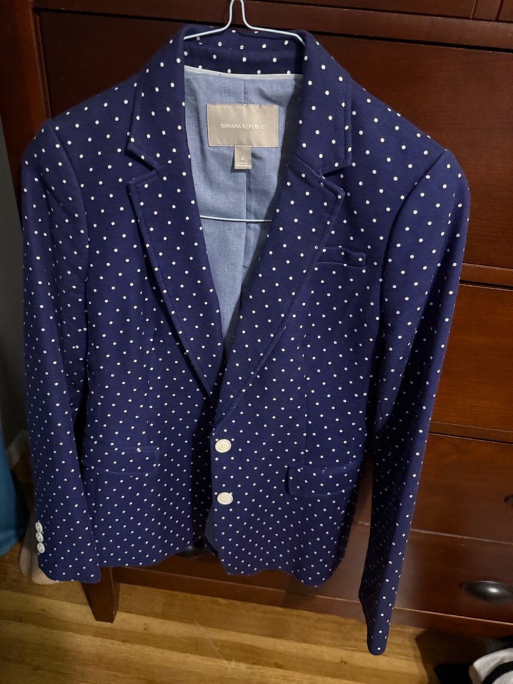 Banana Republic Navy and White Polka Dot Blazer